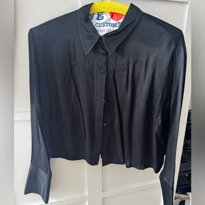 Zara black silk satin crop shirt